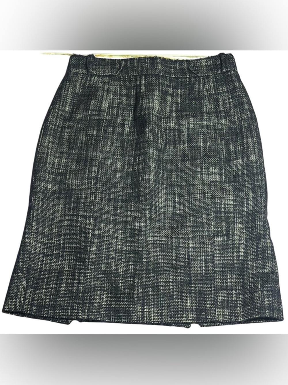 Lela Rose 10 Tweed Midi Skirt Wool Blend Texture Fitted Flare Pleats Black White